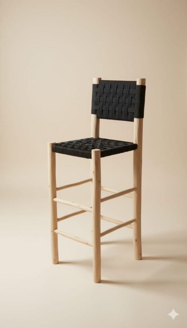 🪑 Tabouret de bar marocain en bois de laurier et corde traditionnelle