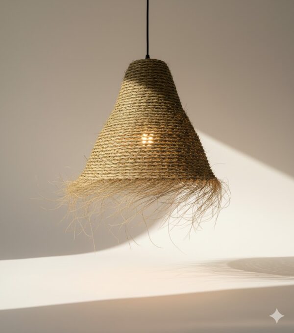 Suspension en paille tressée – Fait main au Maroc 🌿