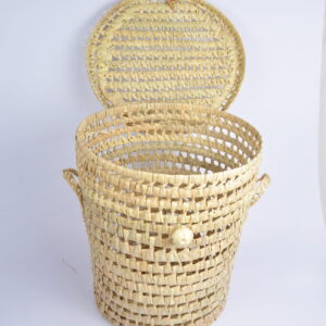 Panier de rangement  rond en feuilles de palmier – fait main au Maroc