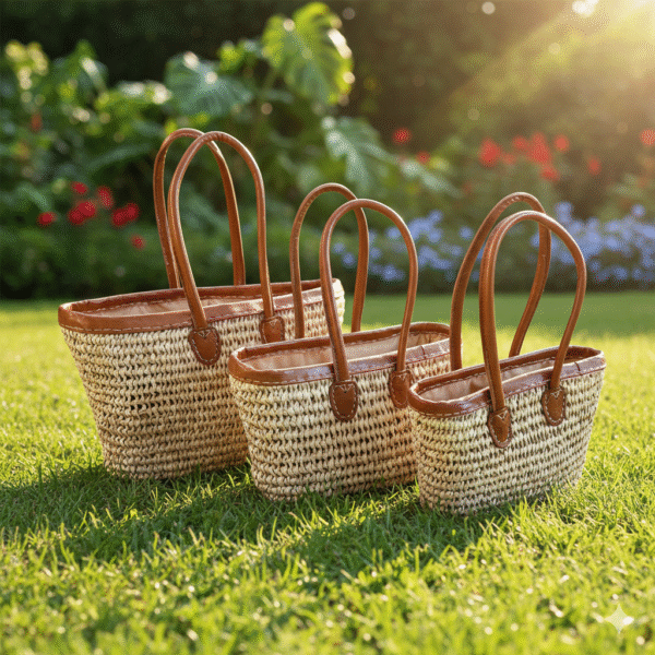 Panier en palmier nain avec finitions cuir – Cabas & Sac artisanal 🌿