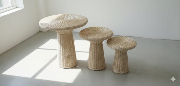 Set of 3 Handmade Rattan Tables – Natural Moroccan Design