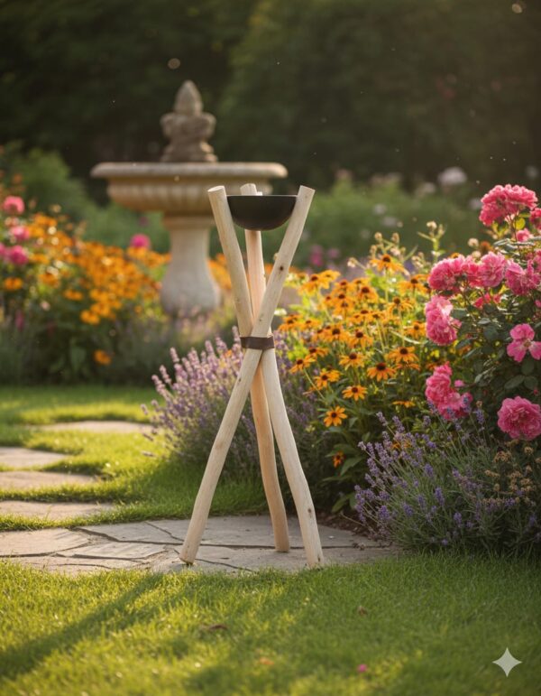 🕯️ Torche bohème chic en bois avec bougie d’extérieur en terre cuite – Coopérative Ibdaa Yadi