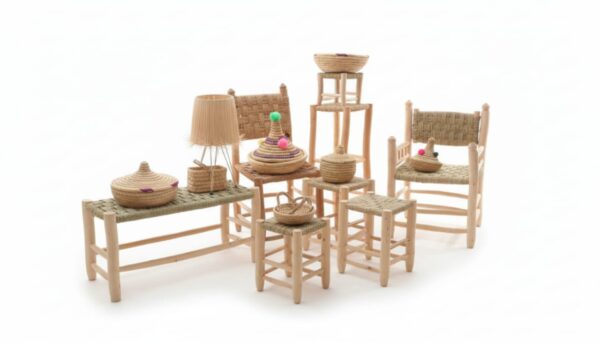 🪑 Tabouret marocain fait main en Boucherouite – Coopérative Ibdaa Yadi