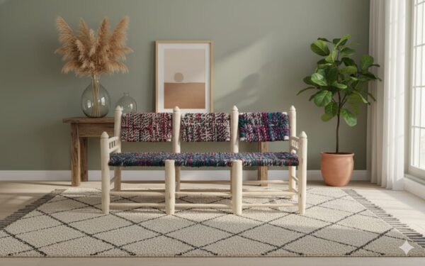 🪑 Fauteuil en Bois 3 place  et Corde fibre doum – cherritte bocharwitte