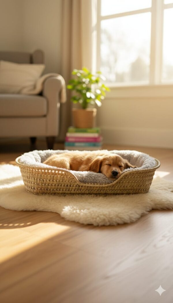 🐾 Panier pour chat ou chien en feuilles de palmier – Artisanat marocain